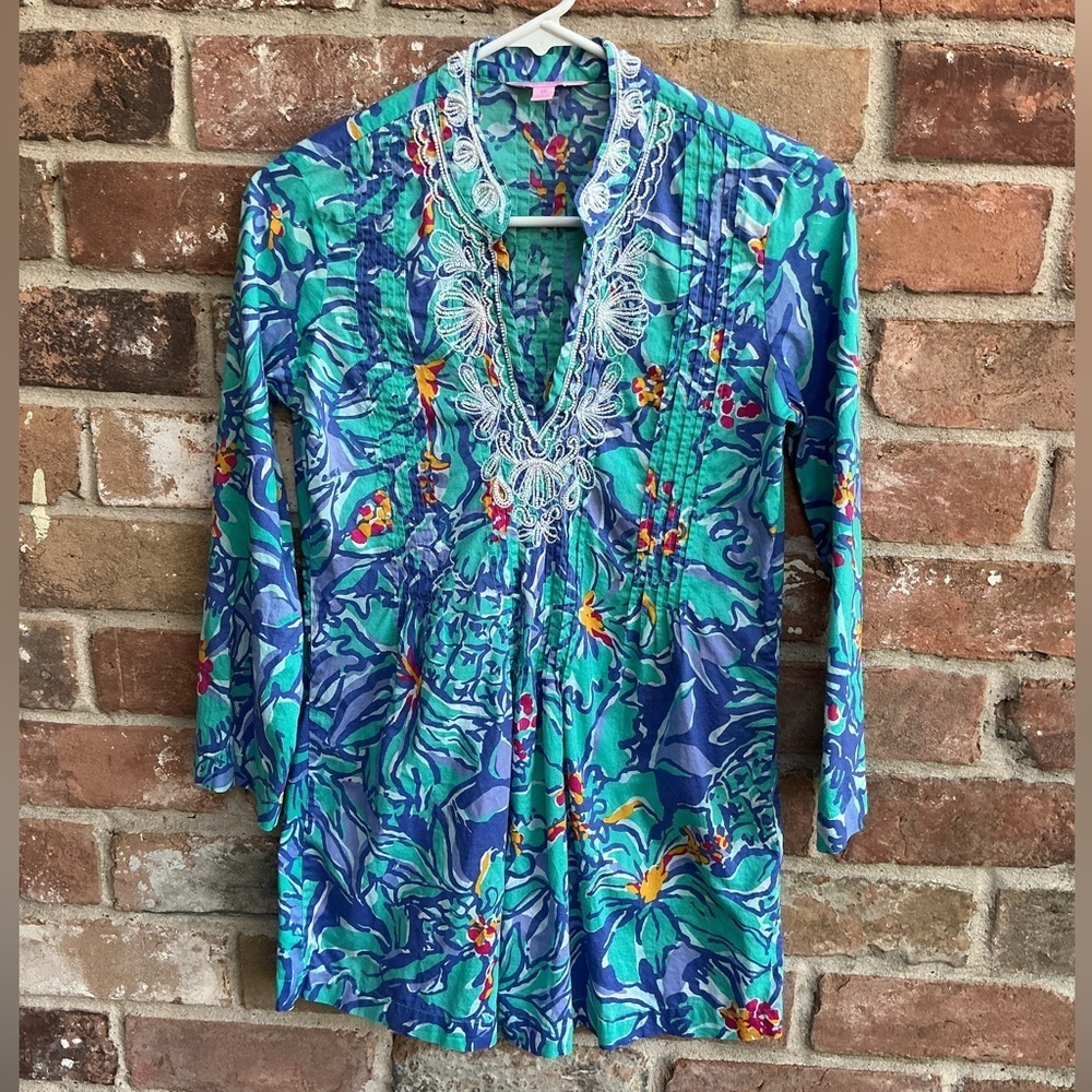 Lilly Pulitzer Sarasota Tunic Blue Iris Mai Tai XS